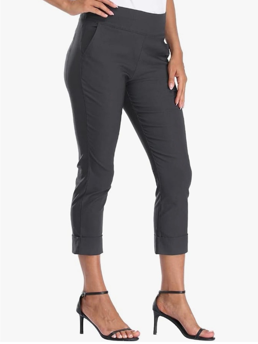 Cropped Pull-On Women's Pants in Charcoal Gray